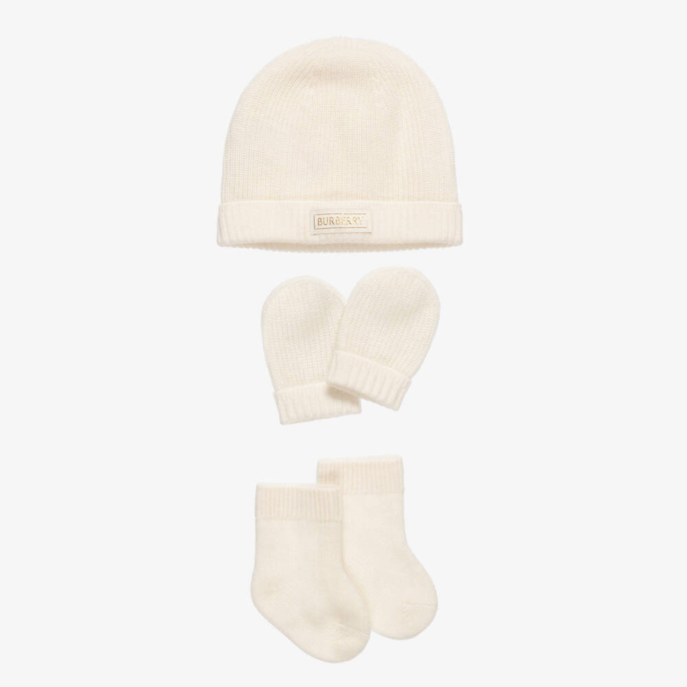 Burberry-Cashmere Hat & Mittens Gift Set for Baby | Childrensalon