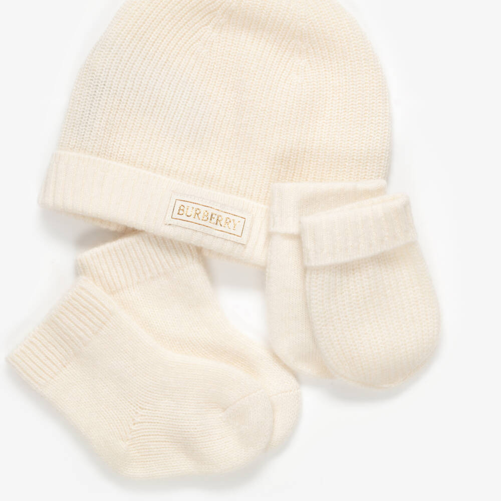 Burberry-Cashmere Hat & Mittens Gift Set for Baby | Childrensalon