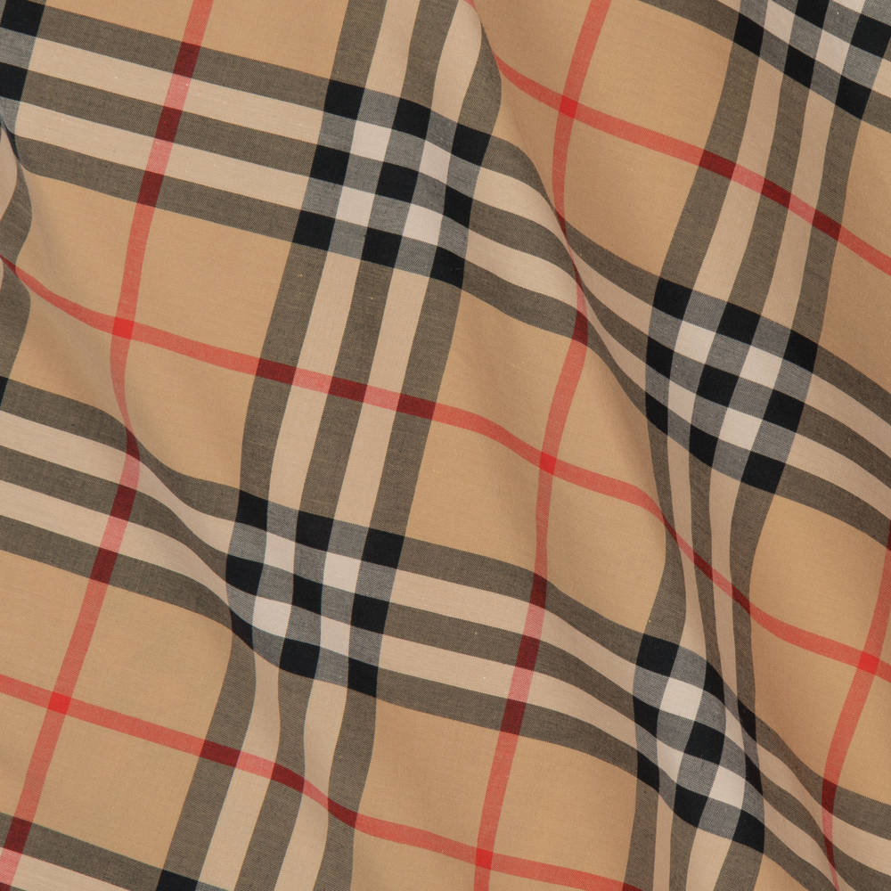 Burberry-Girls Beige Burberry Check Belted Cotton Dress | Childrensalon
