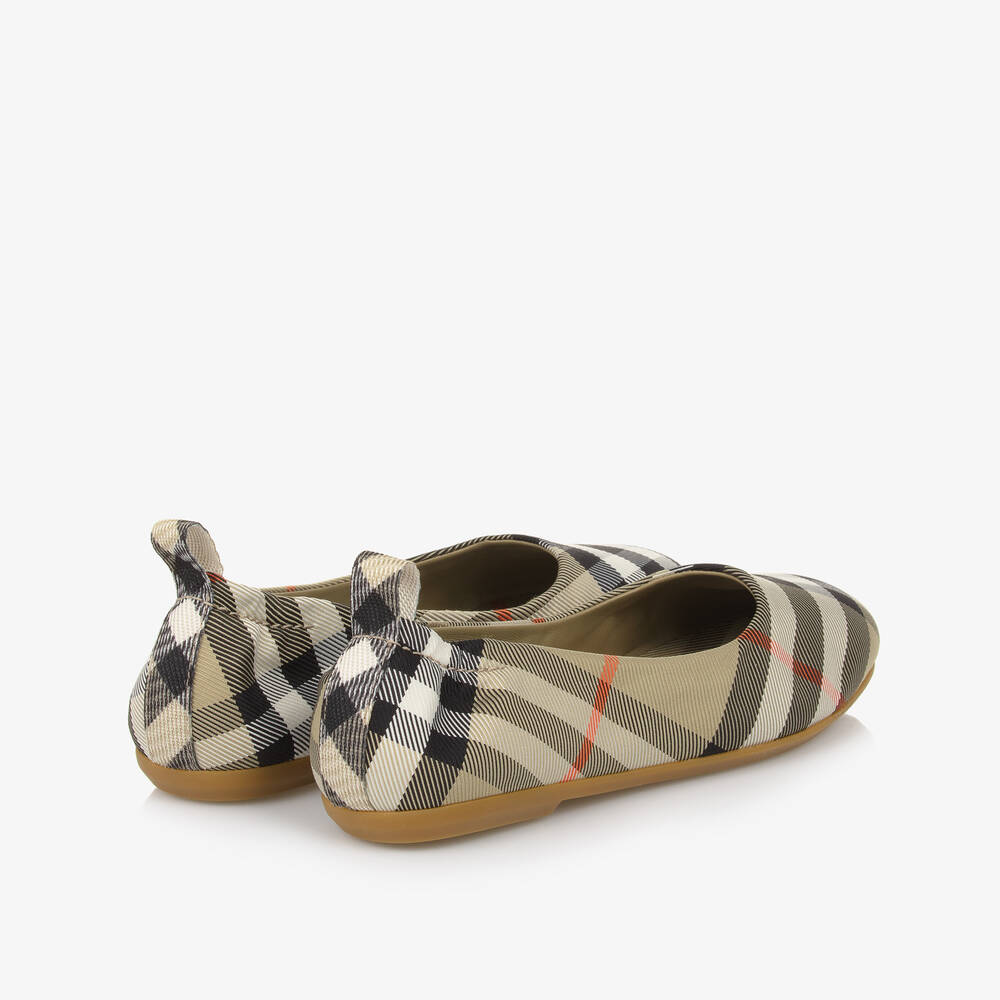 Burberry-Girls Beige Check Ballerina Pumps | Childrensalon