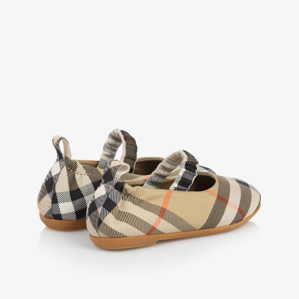 Burberry-Girls Beige Check Ballerina Pumps | Childrensalon