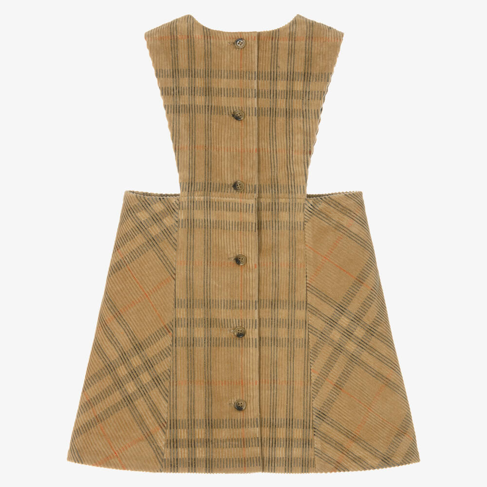 Burberry-Girls Beige Check Corduroy Pinafore Dress | Childrensalon