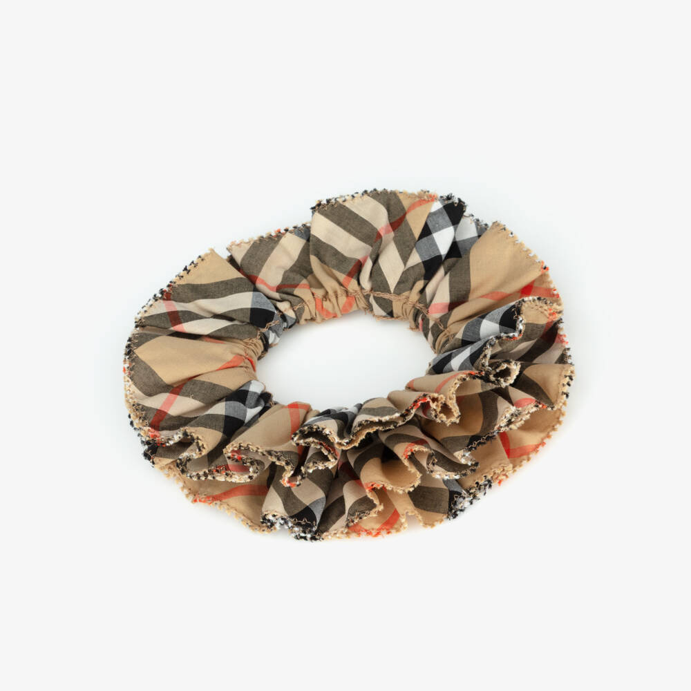 Burberry-Girls Beige Check Cotton Scrunchie | Childrensalon