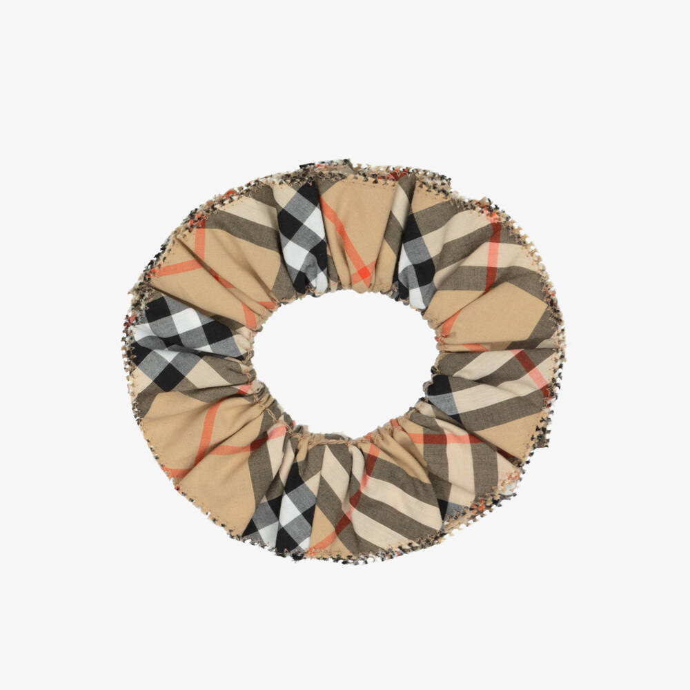 Burberry-Girls Beige Check Cotton Scrunchie | Childrensalon