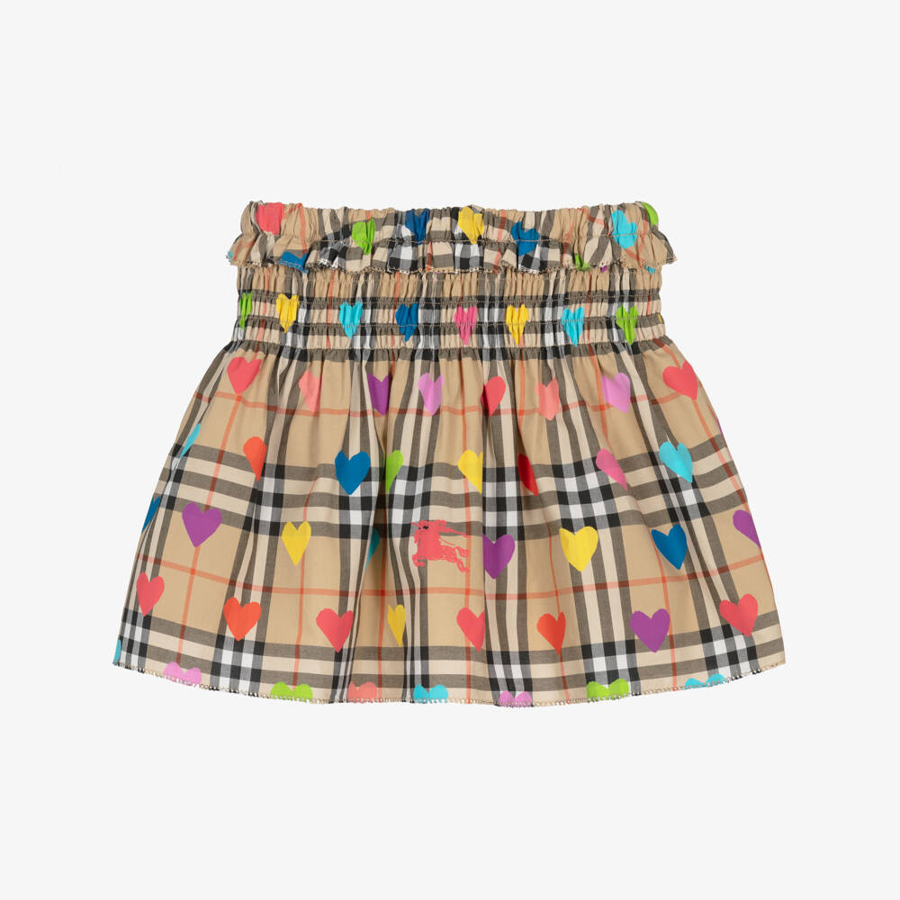 Burberry-تنورة قطن بنقشة قلوب لون بيج للبنات | Childrensalon
