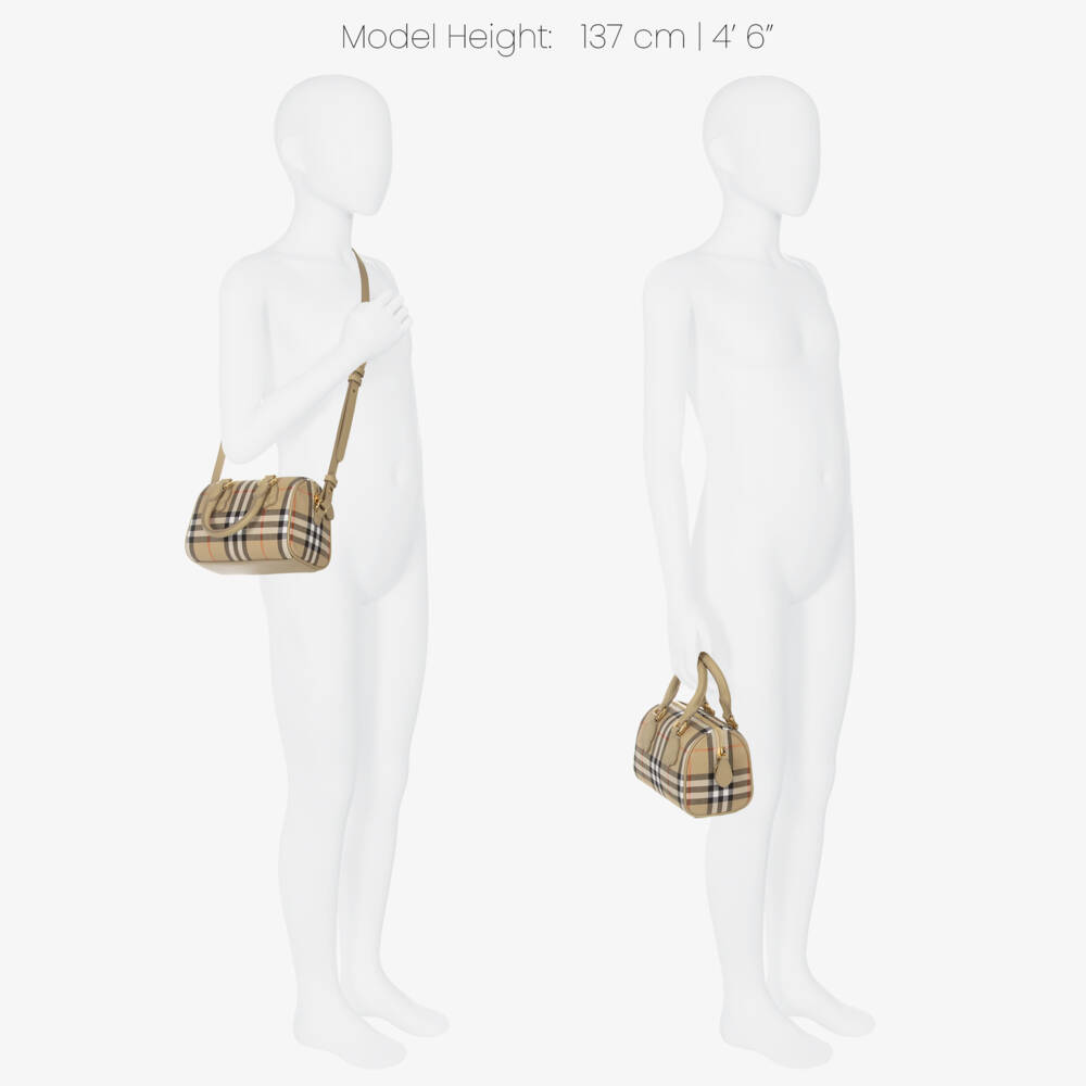 Burberry-Girls Beige Check Handbag with Leather Paw Detailing (16cm) | Childrensalon