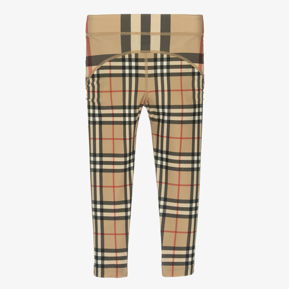 Burberry-Girls Beige Check Leggings | Childrensalon