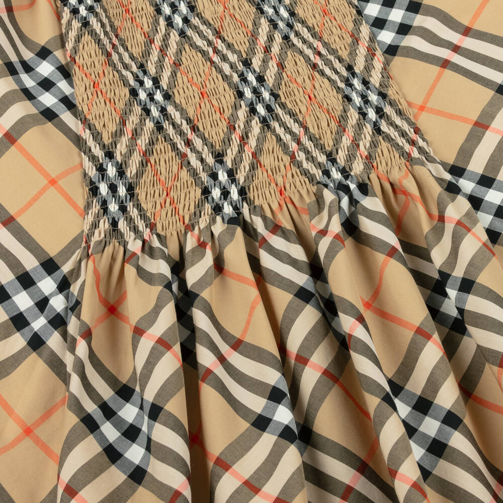 Burberry-Girls Beige Check Sleeveless Cotton Dress | Childrensalon