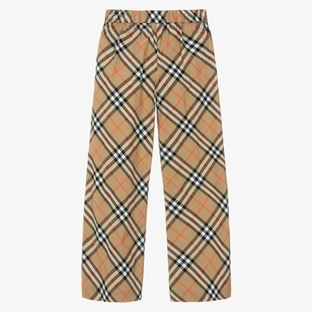Burberry-Брюки широкие из хлопка Beige Check для девочек | Childrensalon