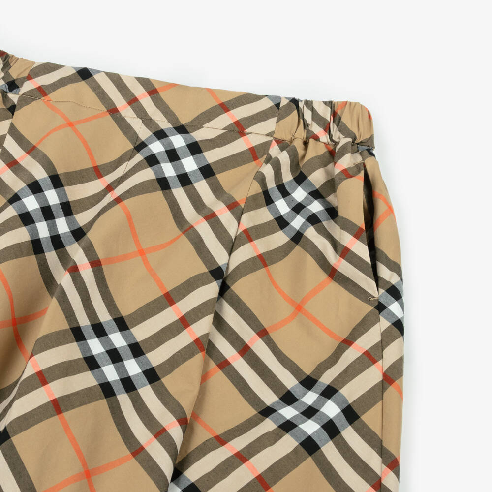Burberry-Брюки широкие из хлопка Beige Check для девочек | Childrensalon