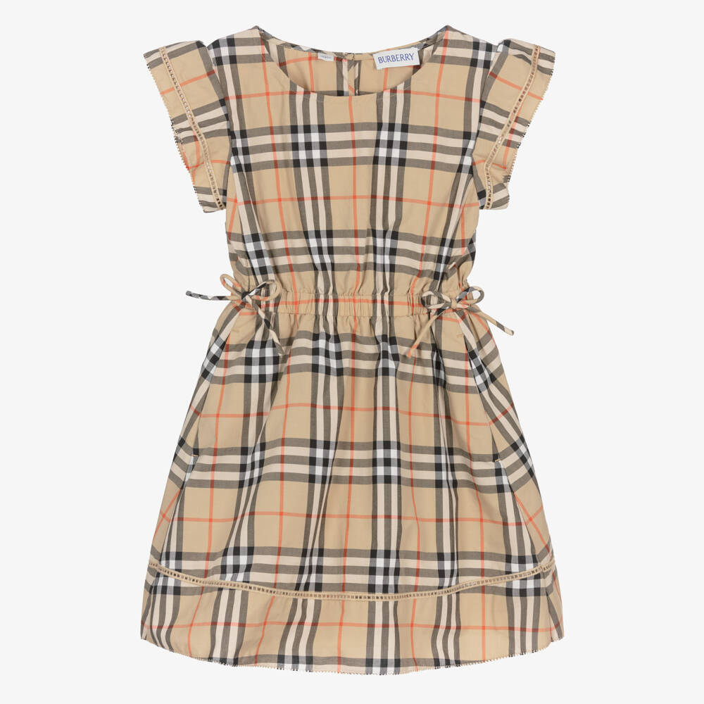Burberry-Платье Burberry бежевое из хлопка в клетку для девочек | Childrensalon