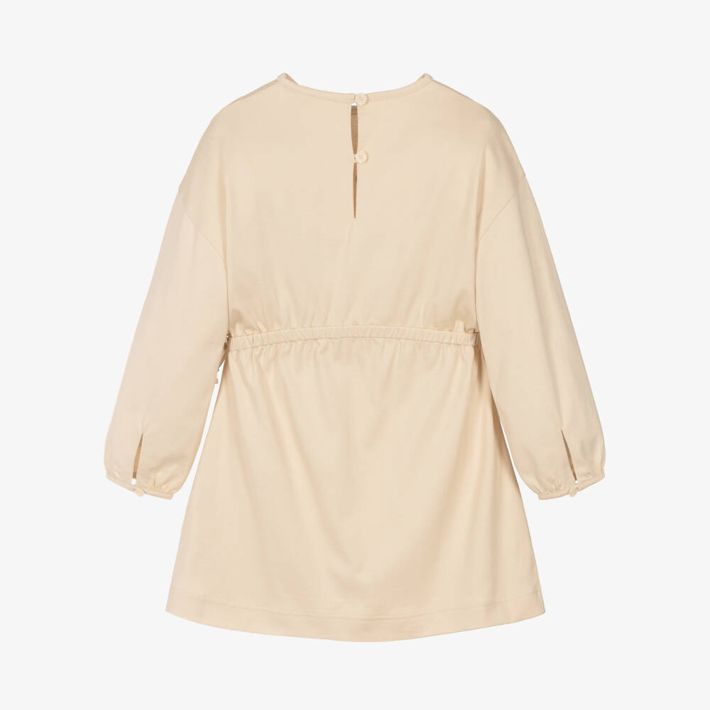 Burberry-Girls Beige Cotton Dress with King's Guard & Logo  | Childrensalon