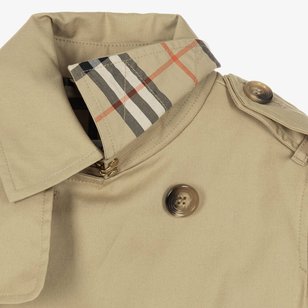 Burberry-Girls Beige Cotton Trench Jacket | Childrensalon