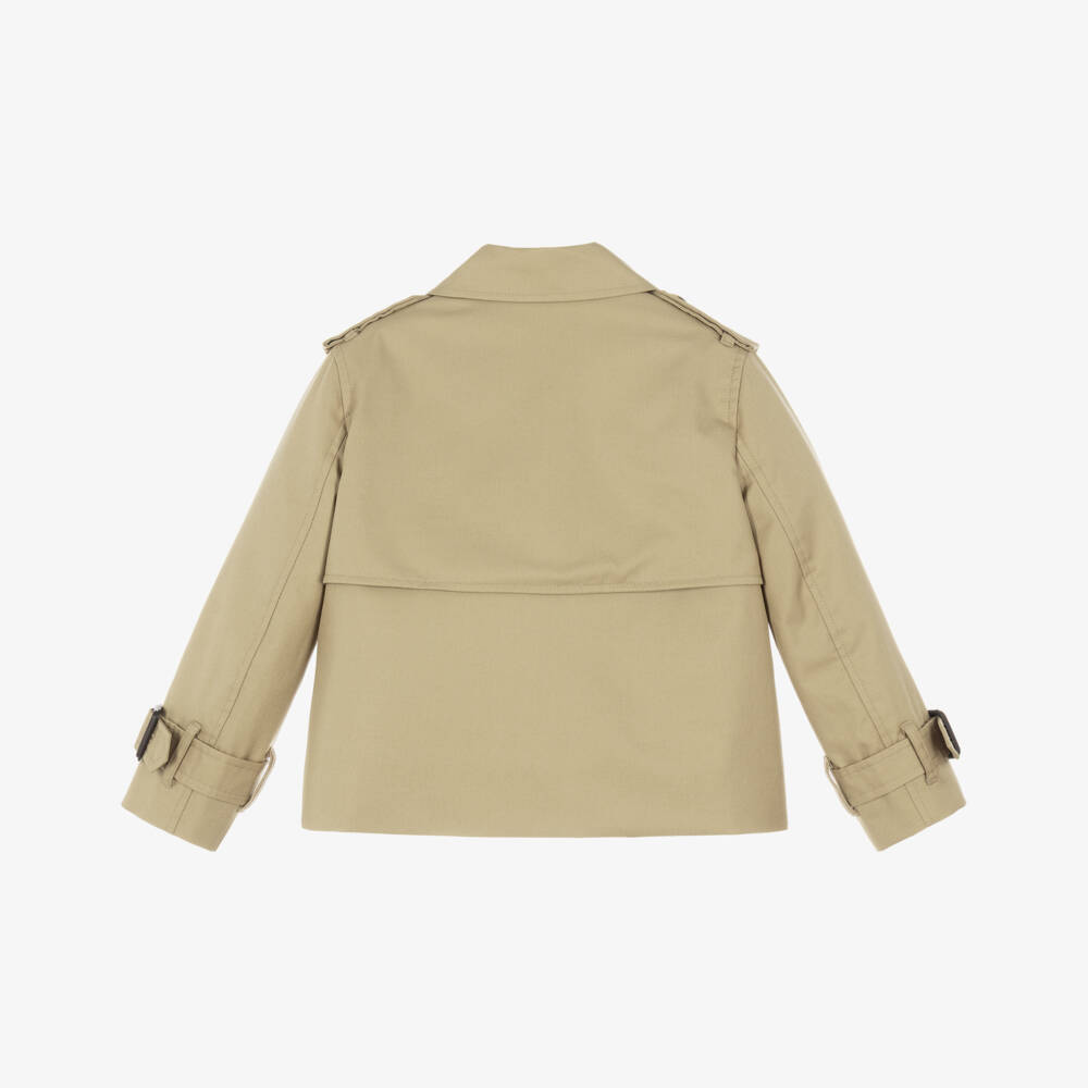 Burberry-Girls Beige Cotton Trench Jacket | Childrensalon
