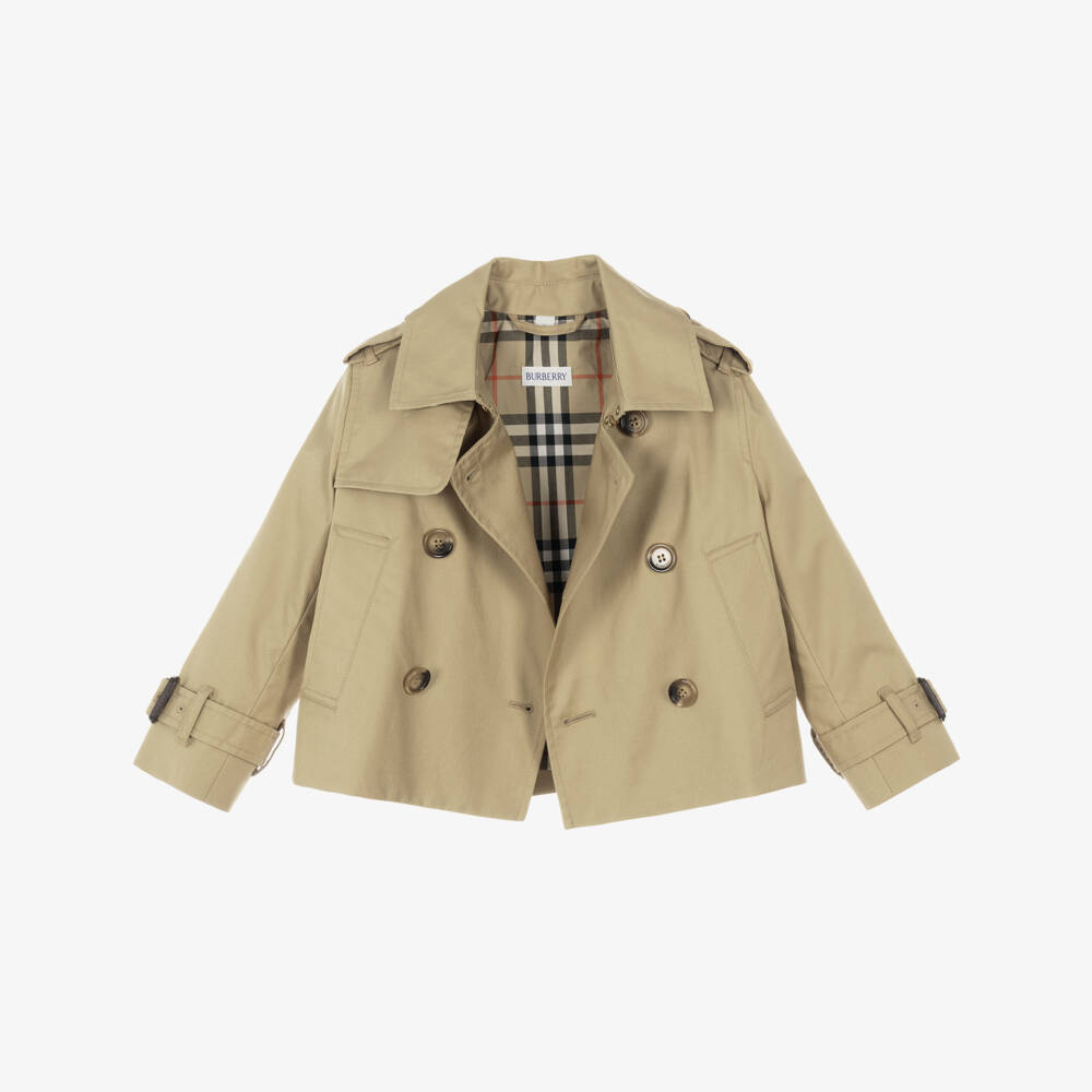Burberry-Girls Beige Cotton Trench Jacket | Childrensalon