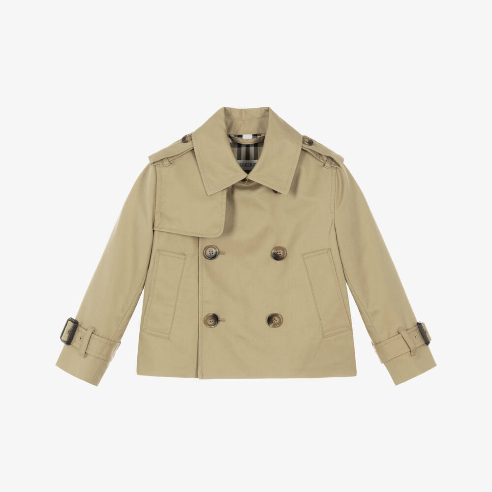 Burberry-Girls Beige Cotton Trench Jacket | Childrensalon