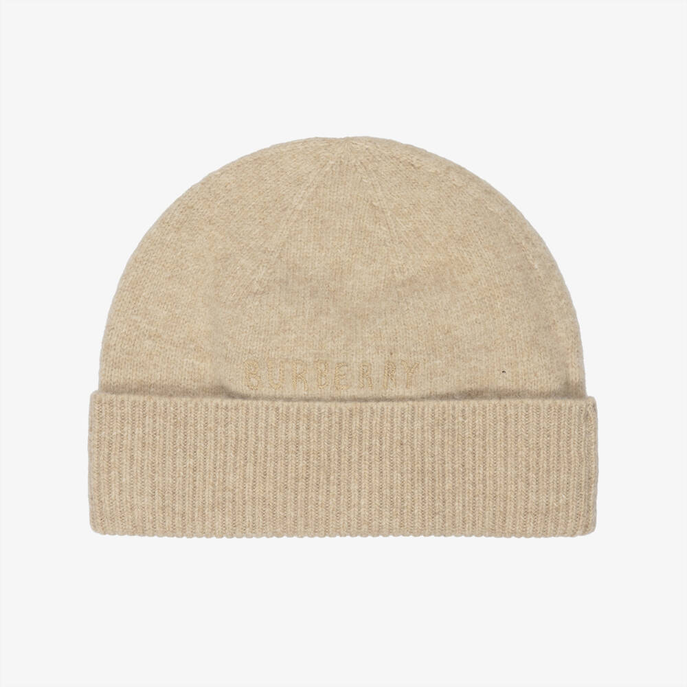 Burberry-Шапка бини бежевая из шерсти с клетчатым бантом для девочек | Childrensalon