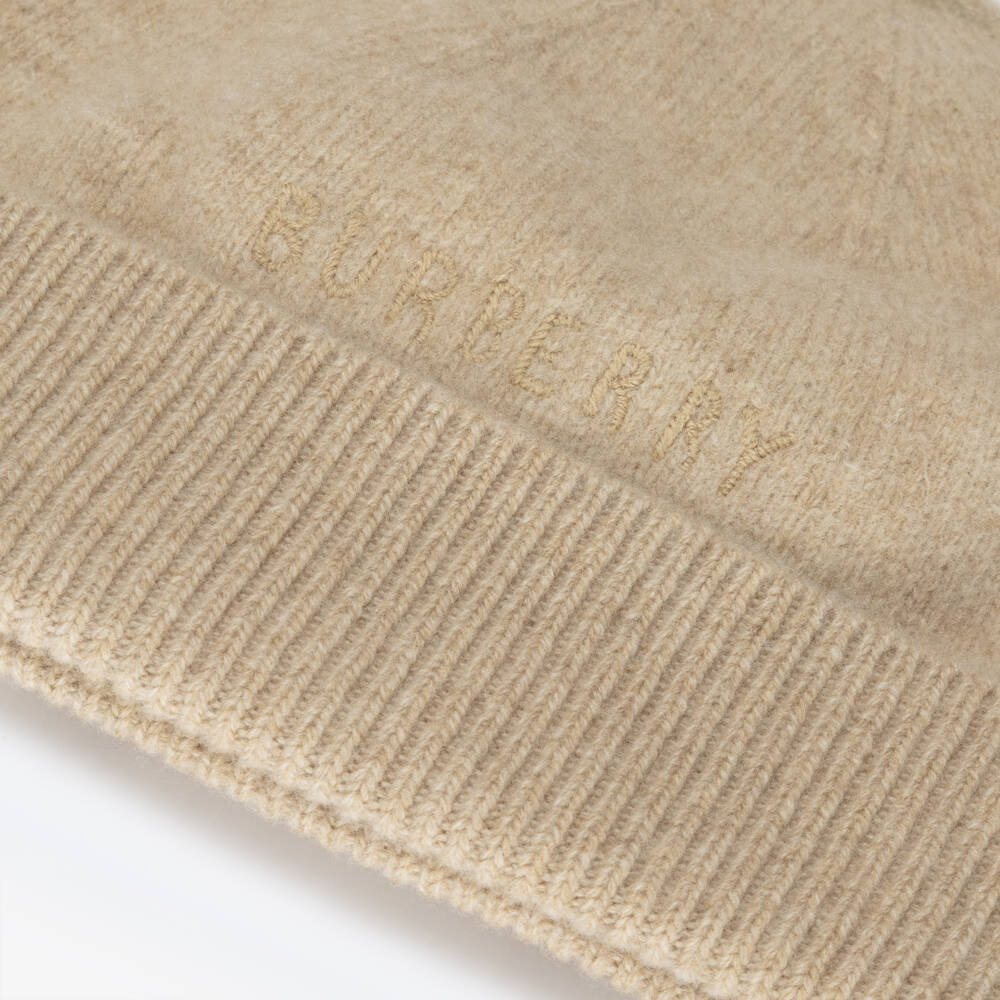 Burberry-Шапка бини бежевая из шерсти с клетчатым бантом для девочек | Childrensalon