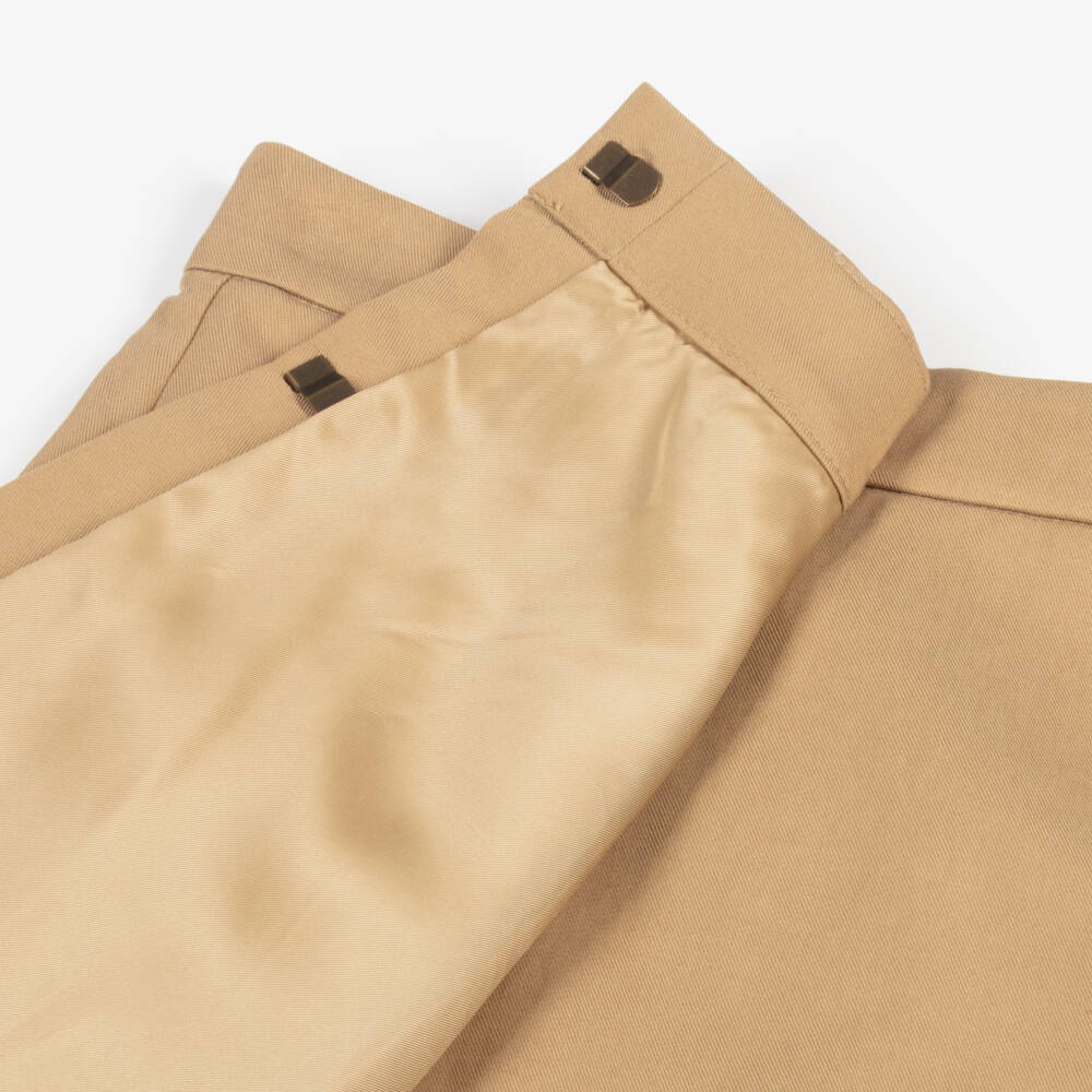 Burberry-Girls Beige Pleated Twill Skirt | Childrensalon