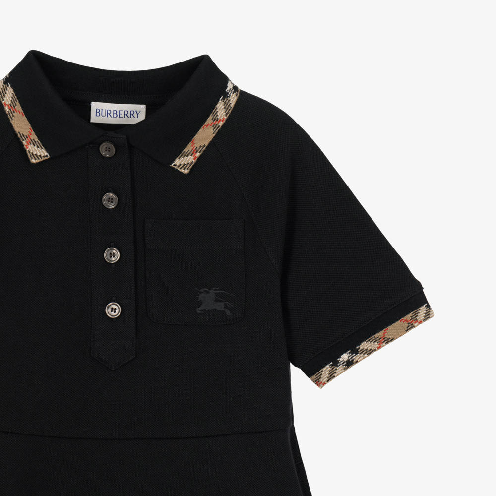 Burberry-Girls Black Cotton Piqué Polo Dress | Childrensalon