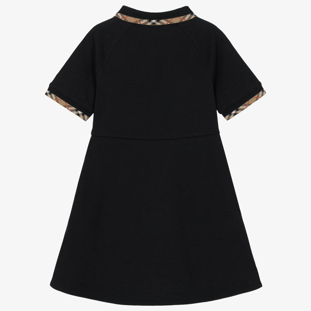 Burberry-Girls Black Cotton Piqué Polo Dress | Childrensalon