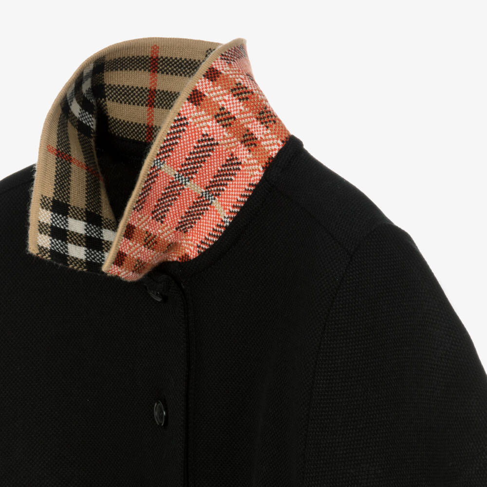 Burberry-Girls Black Cotton Polo Dress With Check Collar | Childrensalon