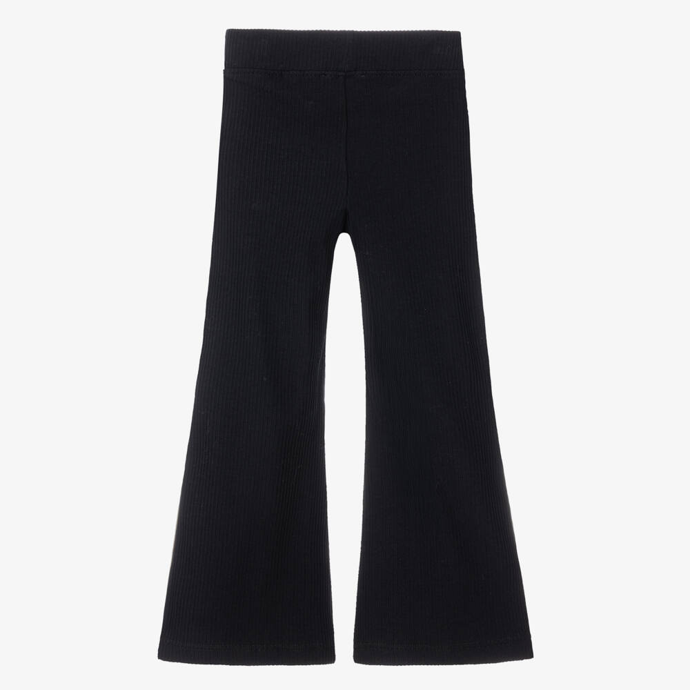 Burberry-Girls Black Ribbed Flared Trousers with Burberry Check | Childrensalon