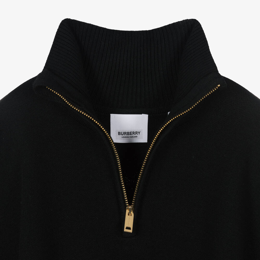 Burberry-Girls Black Wool Icon Stripe Cape | Childrensalon