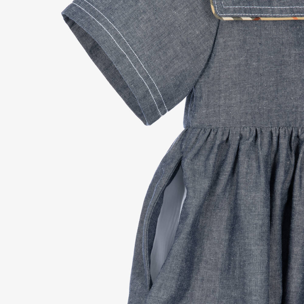 Burberry-Girls Blue Chambray Dress with Sailor Collar | Childrensalon