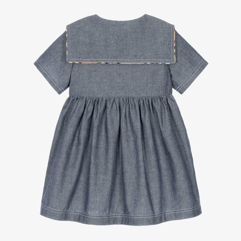 Burberry-Girls Blue Chambray Dress with Sailor Collar | Childrensalon