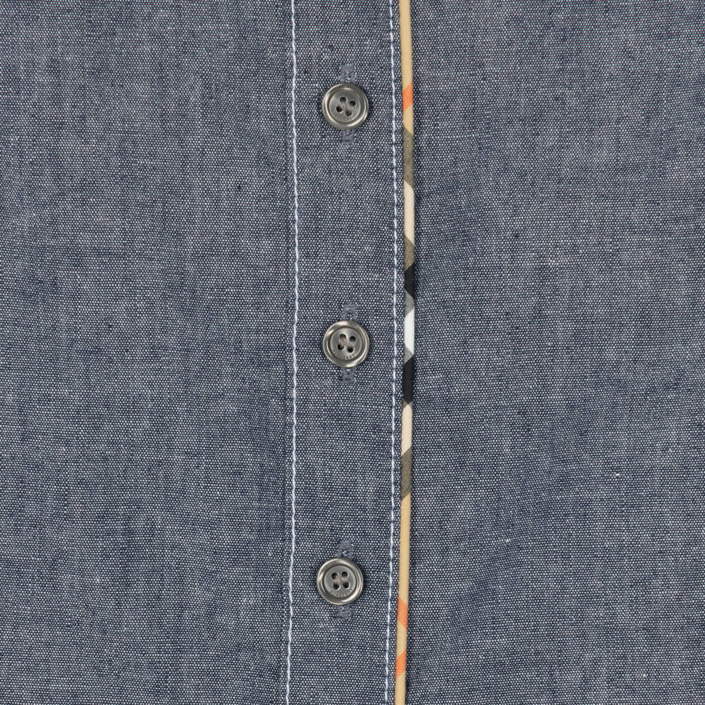 Burberry-Girls Blue Chambray Sleeveless Top with Check Trim | Childrensalon