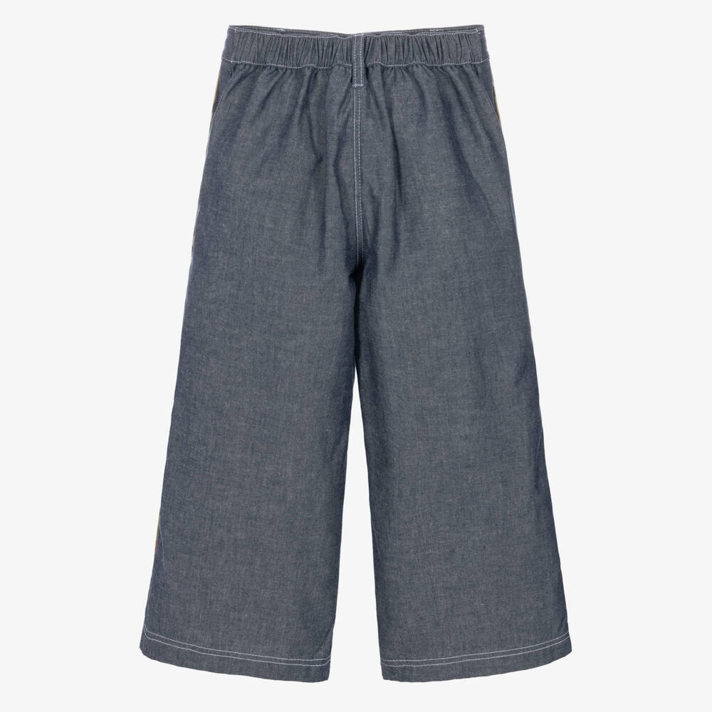 Burberry-Girls Blue Chambray Trousers with Burberry Check | Childrensalon