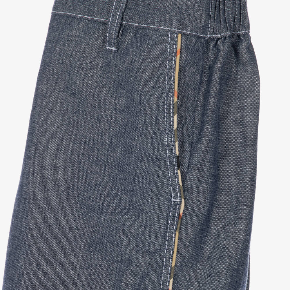 Burberry-Girls Blue Chambray Trousers with Burberry Check | Childrensalon