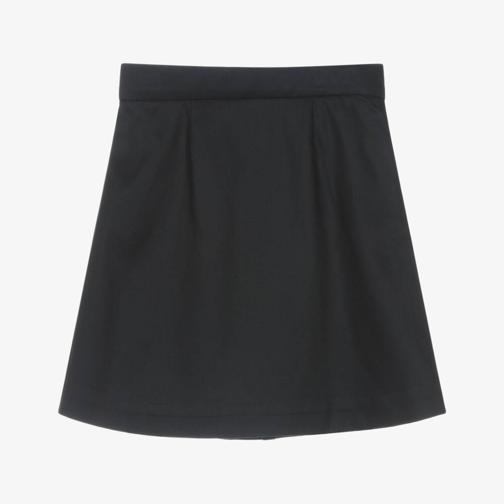 Burberry-Girls Blue Cotton Pleated Kilt-Style Skirt with EKD Logo | Childrensalon