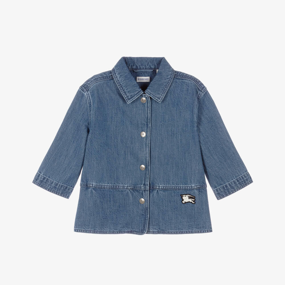 Burberry-Girls Blue Denim Jacket with Equestrian Knight Design Logo | Childrensalon