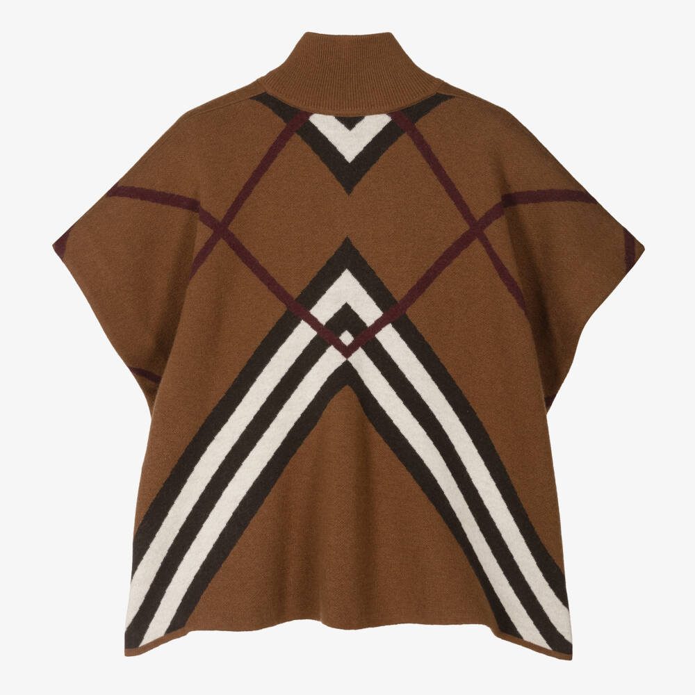 Burberry-Girls Brown Chevron Cashmere Cape | Childrensalon