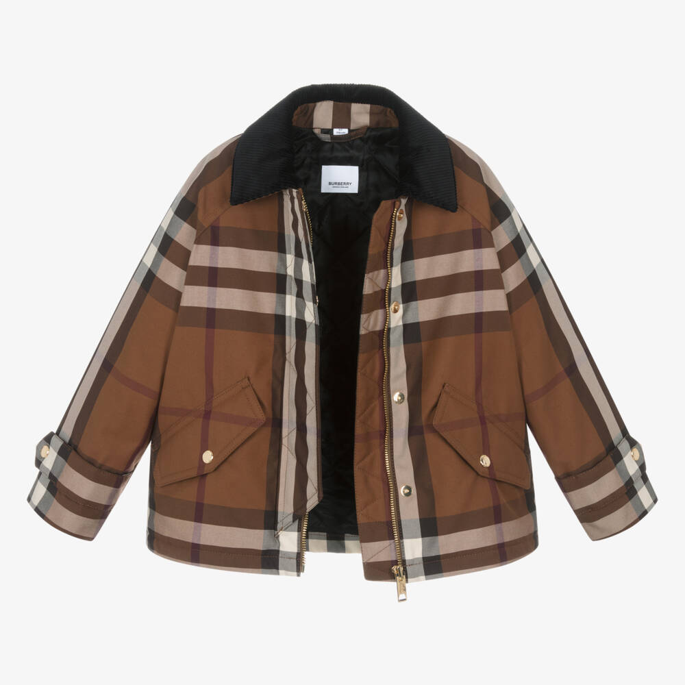 Burberry-Girls Brown Oversized Check Jacket | Childrensalon