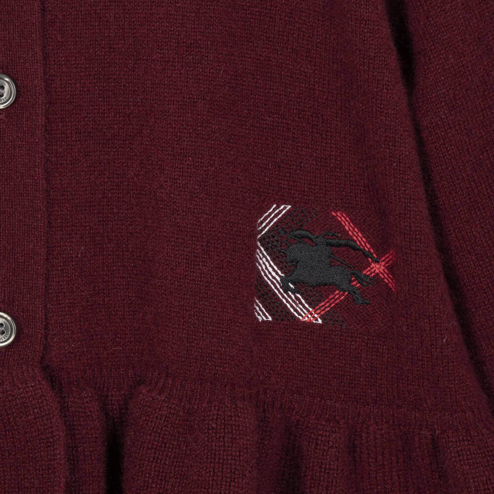 Burberry-Girls Deep Red Cashmere Cardigan with EKD | Childrensalon