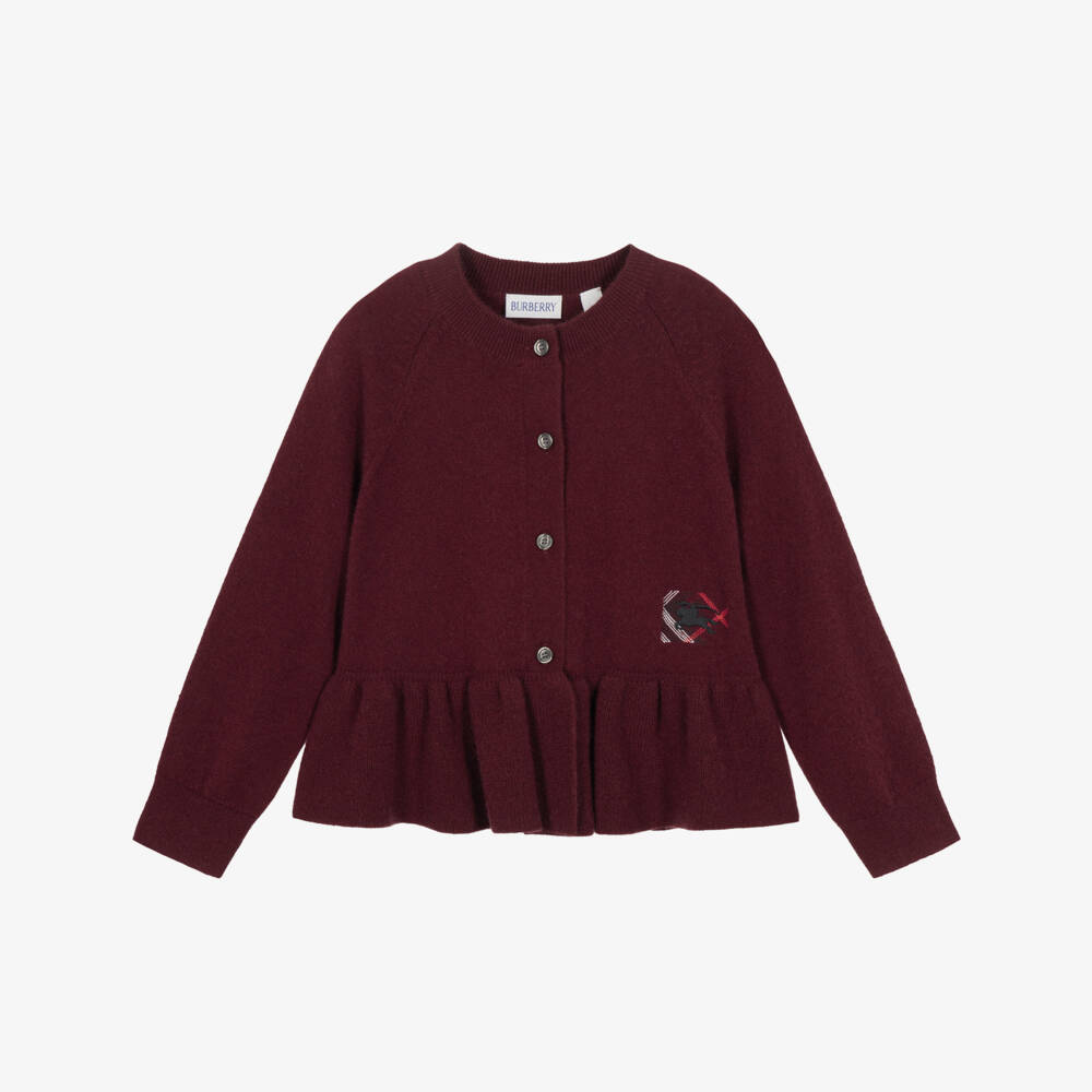 Burberry-Girls Deep Red Cashmere Cardigan with EKD | Childrensalon