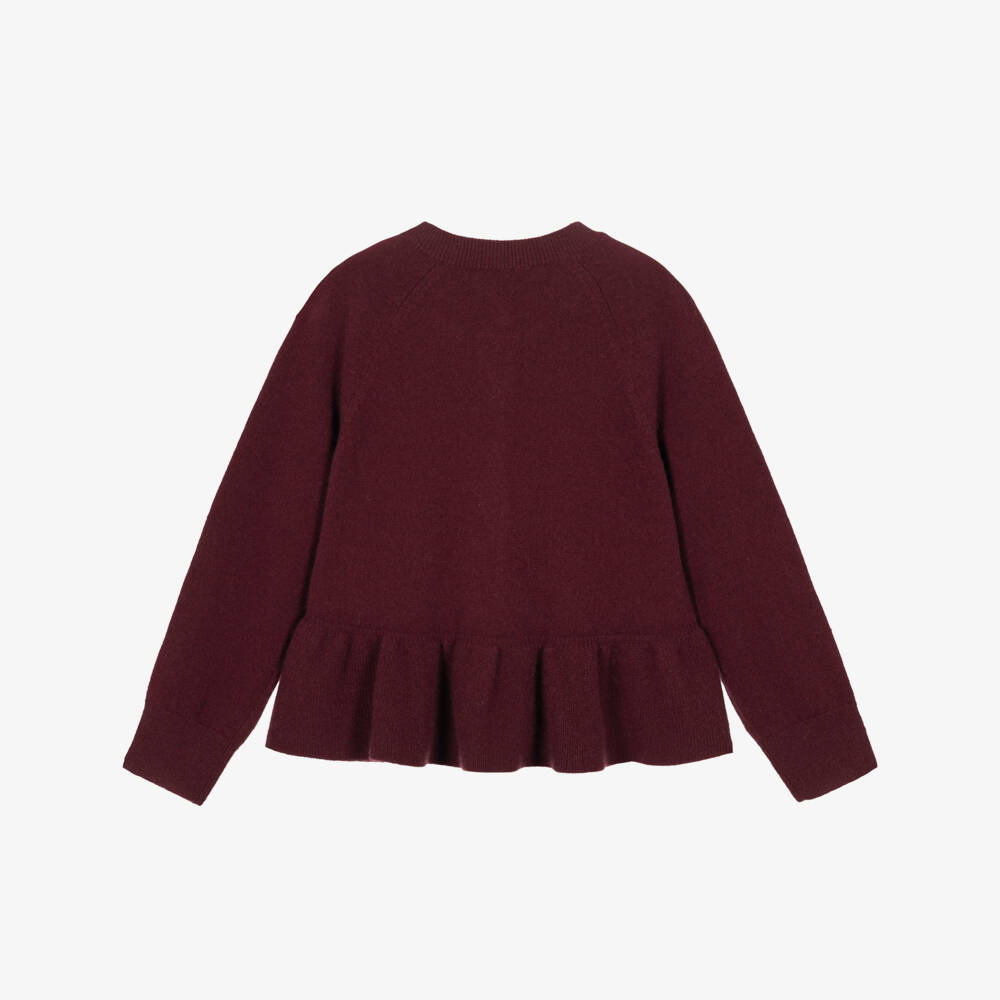 Burberry-Girls Deep Red Cashmere Cardigan with EKD | Childrensalon