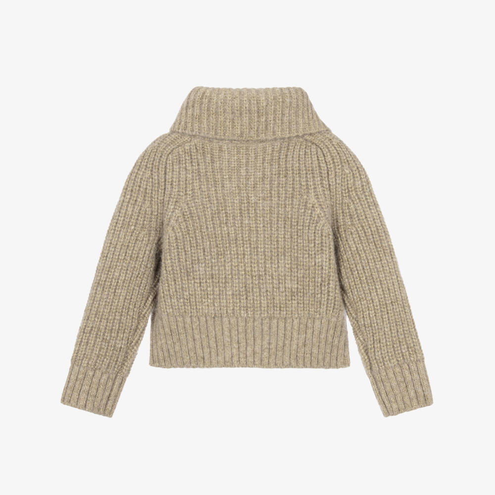Burberry-Girls Glittery Gold Wool Blend Cardigan | Childrensalon