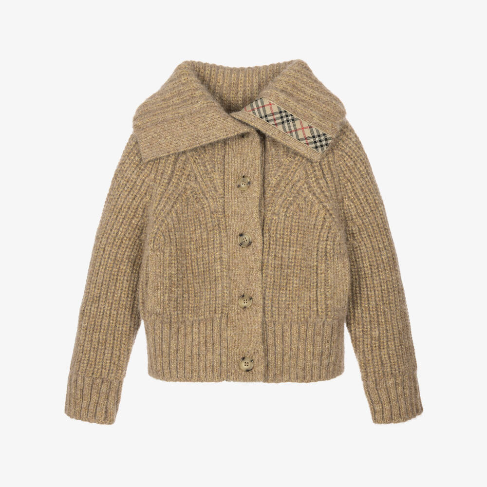Burberry-Girls Glittery Gold Wool Blend Cardigan | Childrensalon