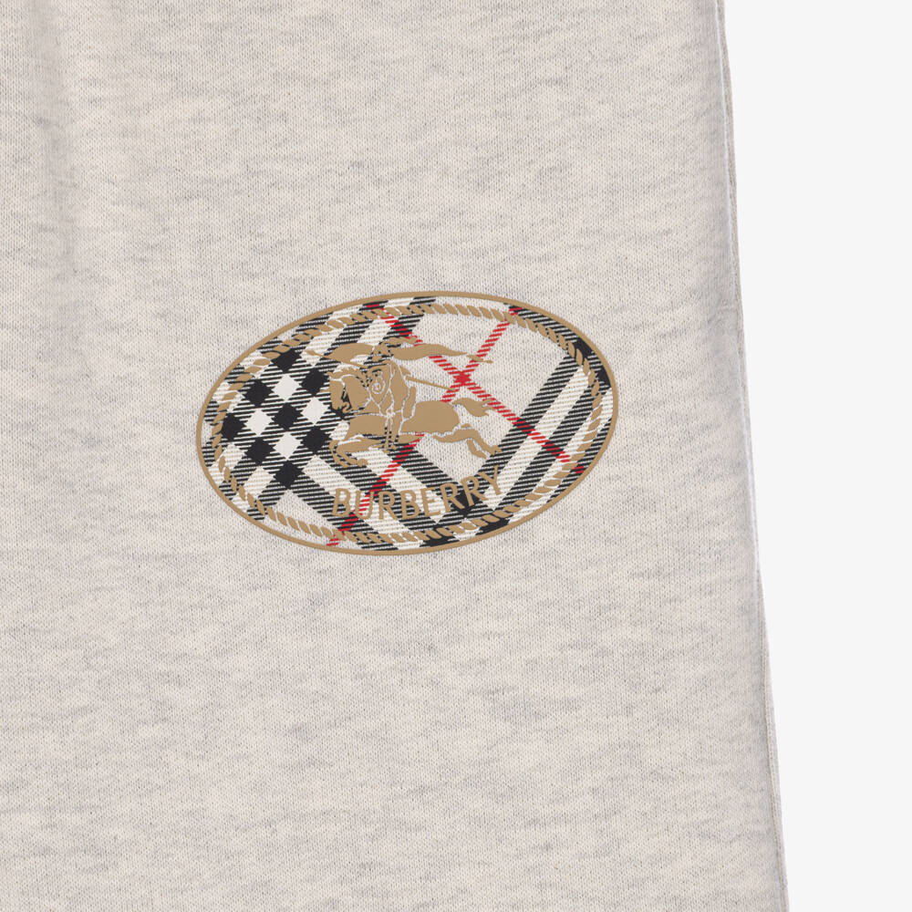 Burberry-Girls Grey Joggers with Check Knight Stamp | Childrensalon