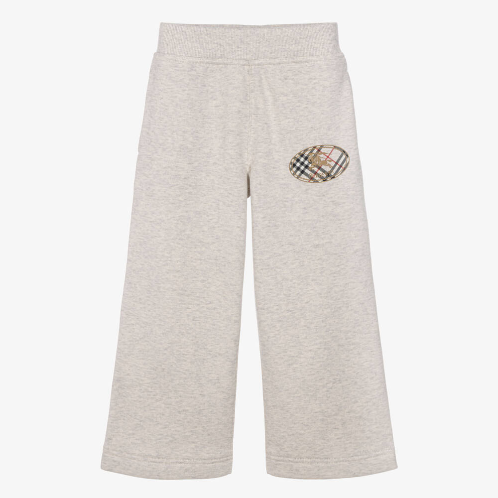 Burberry-Girls Grey Joggers with Check Knight Stamp | Childrensalon