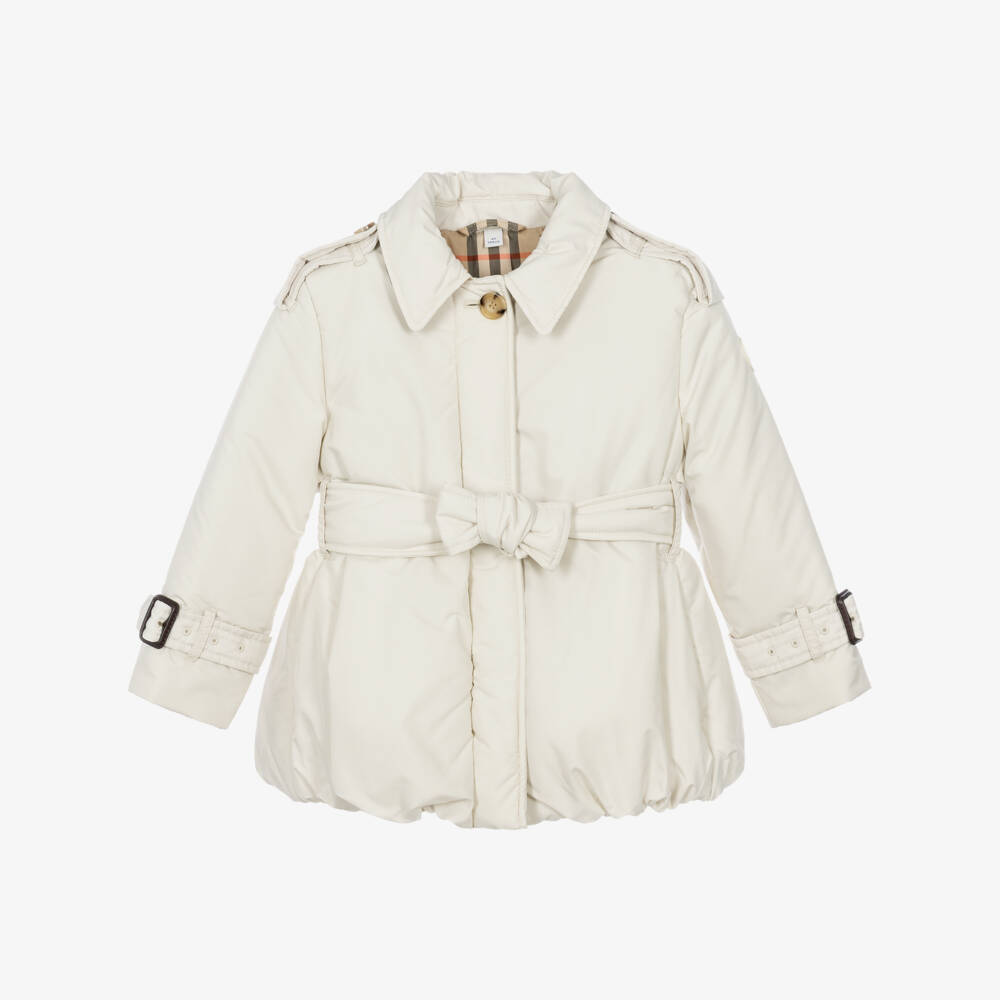 Burberry-Girls Ivory Bubble Hem Padded Jacket  | Childrensalon