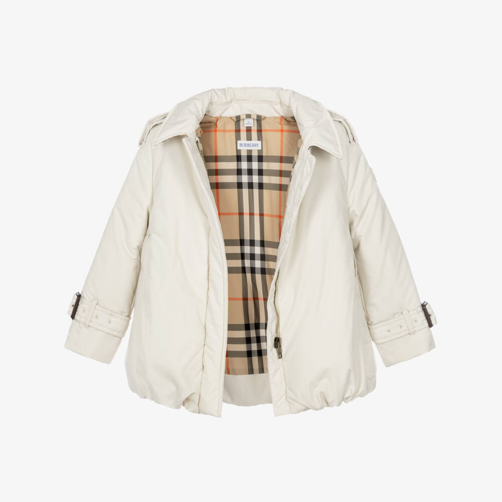 Burberry-Girls Ivory Bubble Hem Padded Jacket | Childrensalon