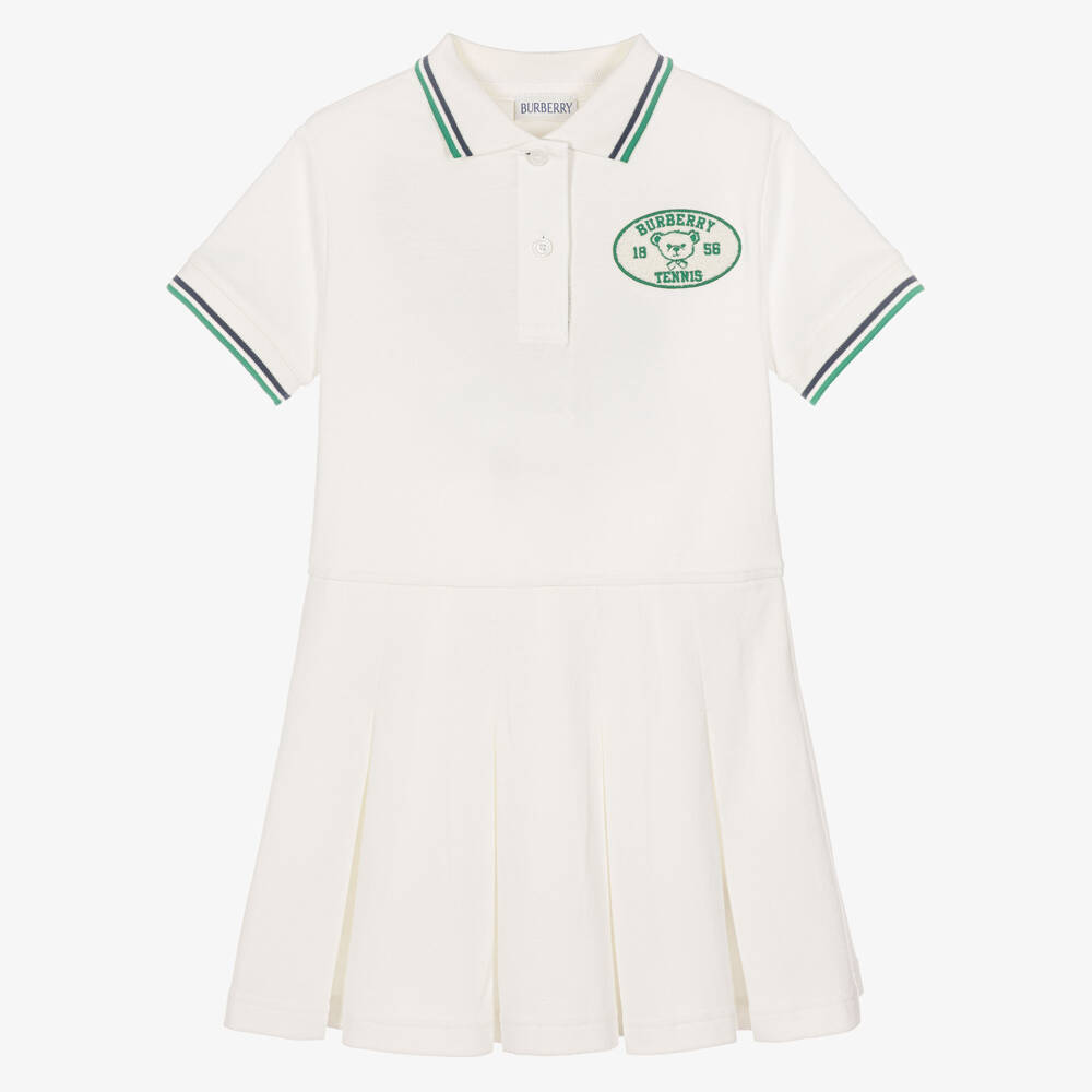 Burberry-Girls Ivory Cotton Piqué Tennis Dress | Childrensalon