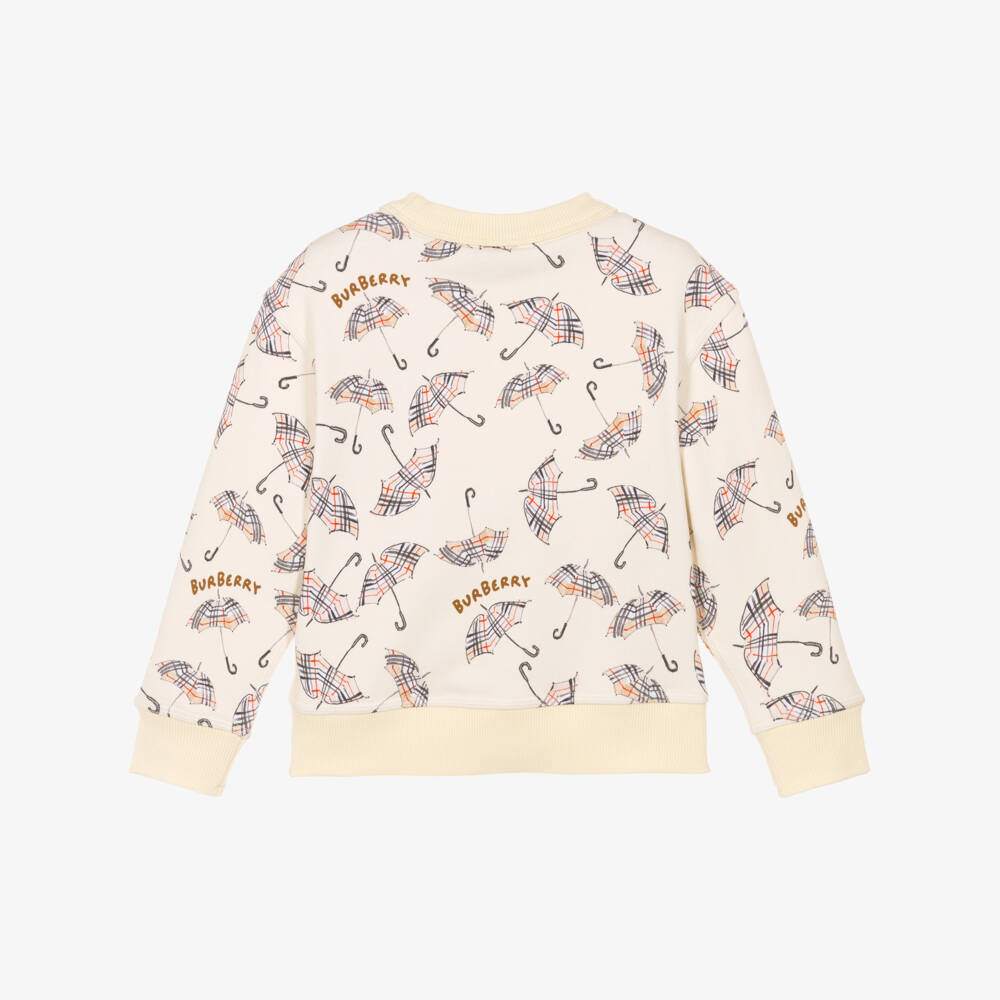 Burberry-Girls Ivory Cotton Sweatshirt with Umbrella Print | Childrensalon