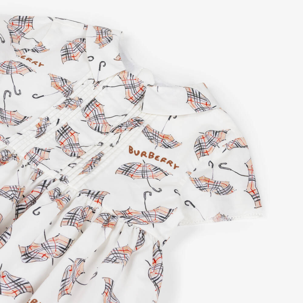 Burberry-Girls Ivory Cotton Umbrella Print Dress  | Childrensalon