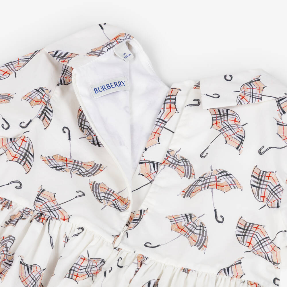 Burberry-Girls Ivory Cotton Umbrella Print Dress  | Childrensalon